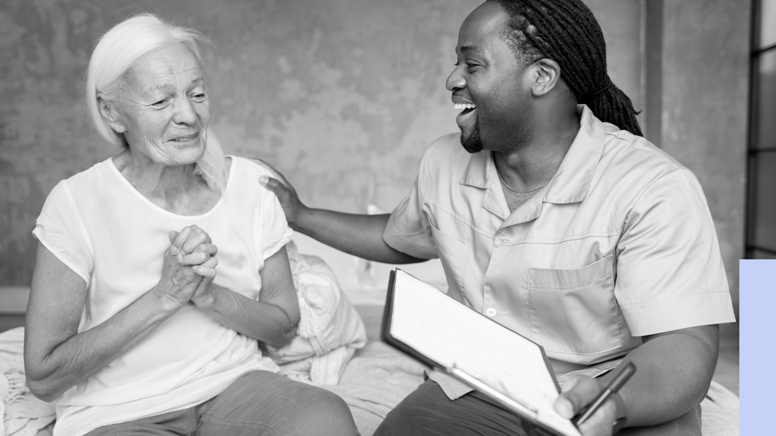 dreadlocked handsome carer with lady